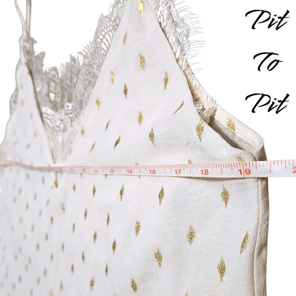 Wmns Ivory & Gold Lace Trim Crinkle Gauze Cami Sz M Romantic Coquette Scalloped - Picture 8 of 10